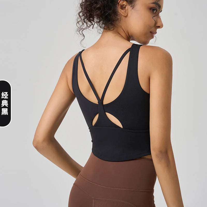 Breathable High-Elastic Yoga Camisole Fixed Cup Sports Bra