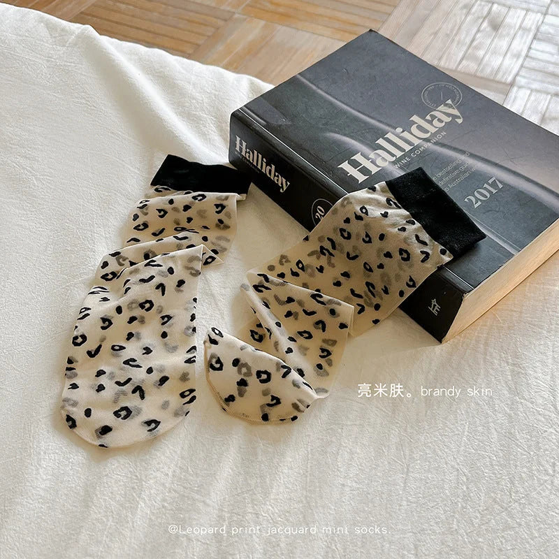 Sheer Leopard Print Ankle Socks for Women - Thin Breathable Boat Socks