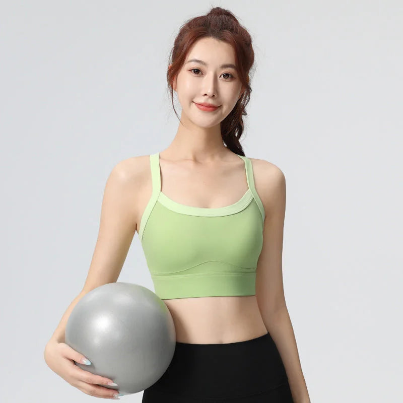 Colourblock Strappy Back Sports Bra - No Sleeve Training Vest for Running Yoga