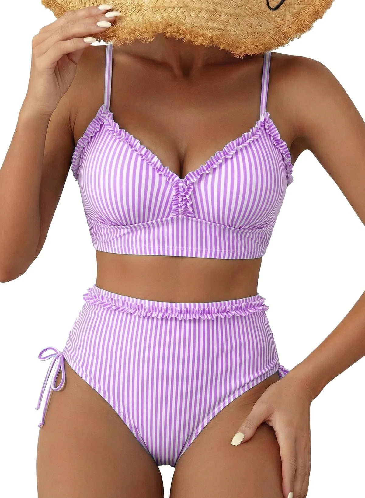side-tie ruched bikini set high-waisted swimsuit