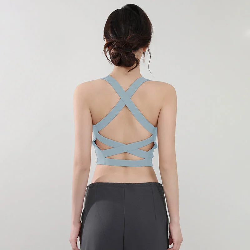 Crisscross Strappy High-Impact Sports Bra with Removable Padded Cups