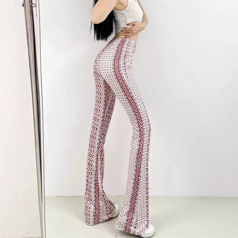 Ethnic Print Flare Yoga Pants - High Waisted Butt Lifting Stretch Trousers