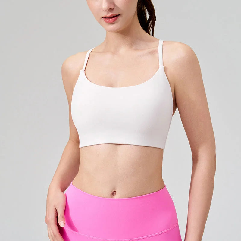 Fine-Shoulder Yoga Tank Top with Removable Chest Pads & U-Neck