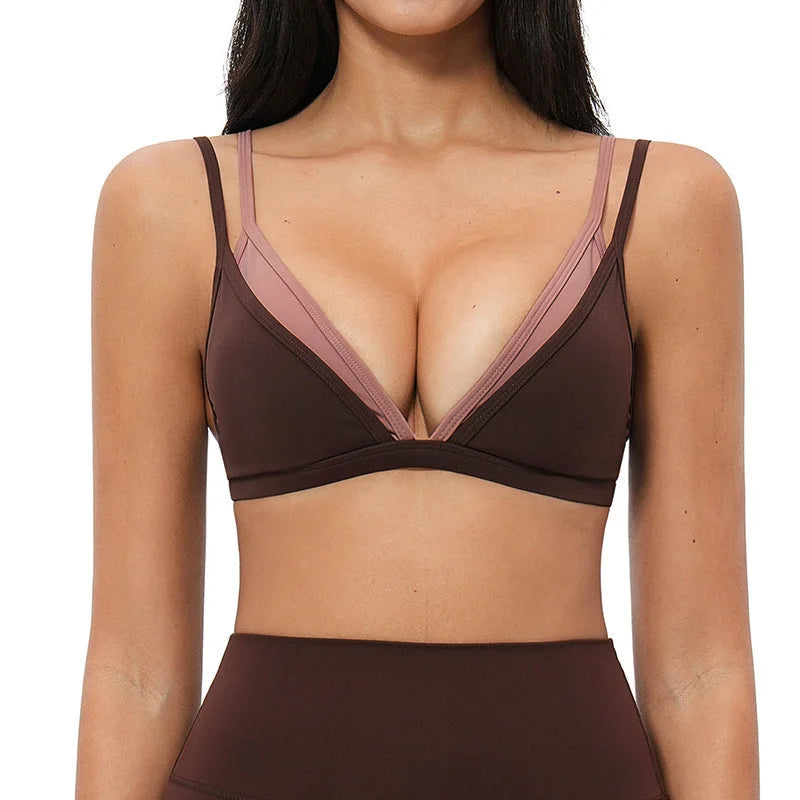 Naked-Sense Yoga Bra False Two-Piece Strappy Contrast Activewear Bra
