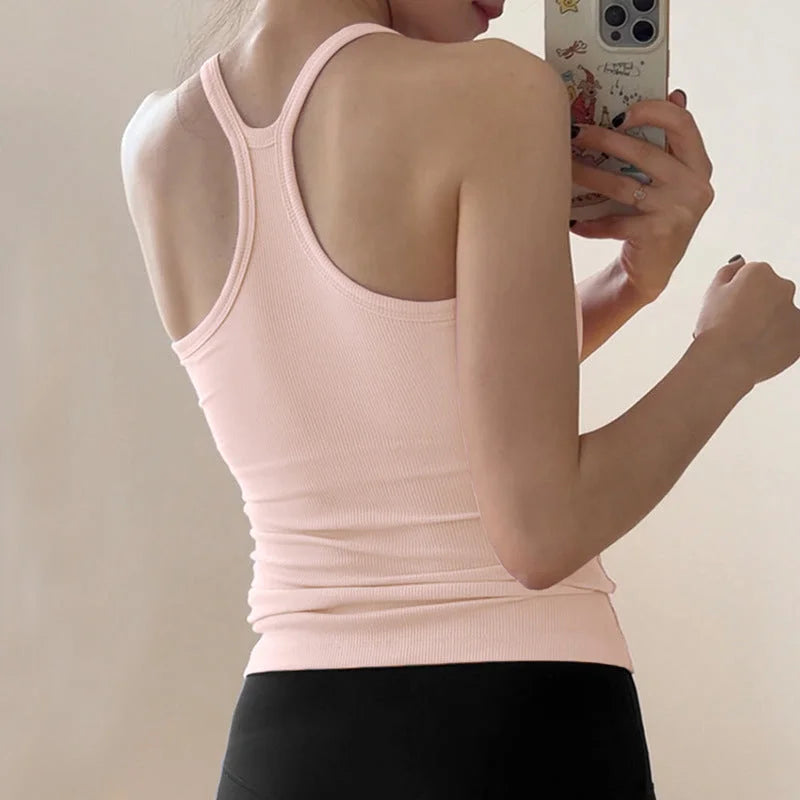 Crisscross Back Padded Tank Top with Removable Cups - Breathable Yoga Cami