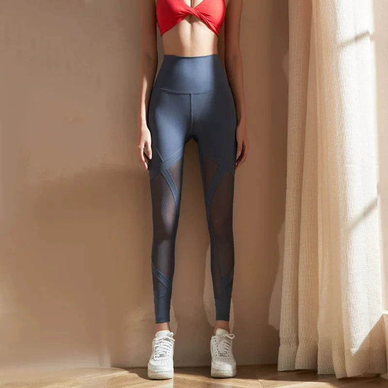 High Waisted Mesh Butt Lift Yoga Leggings with Tummy Control