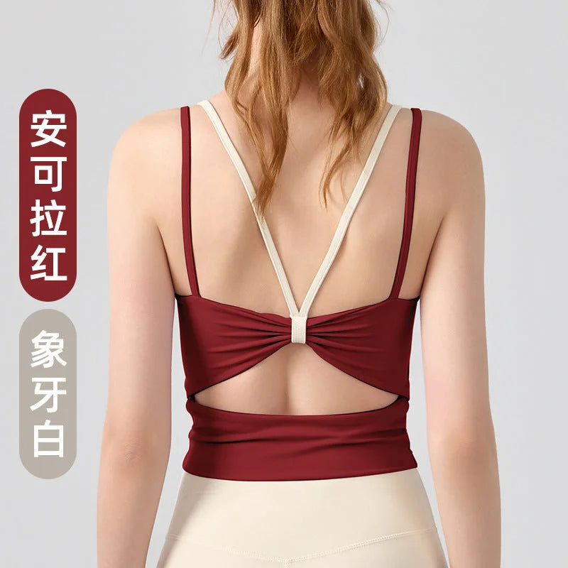 Butterfly Strappy Yoga Camisole with Fixed Bra Pads