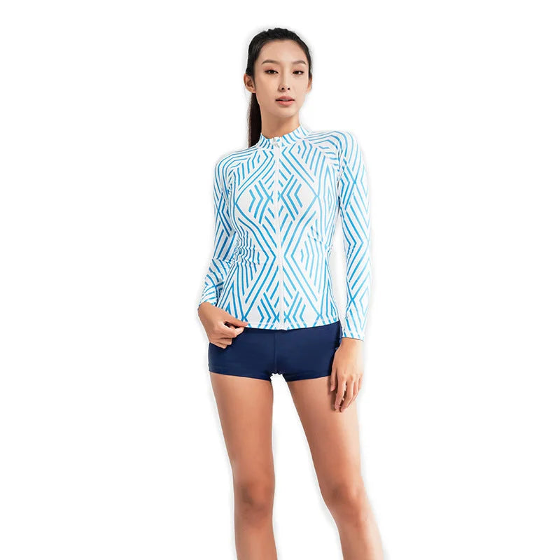 UPF50+ long sleeve sun protection swimsuit, quick dry water sports jacket, slim fit swimwear