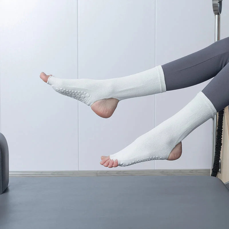 Non-Slip Open Toe Yoga Socks with Heel Cutout, Breathable Cotton Grip Pilates Socks