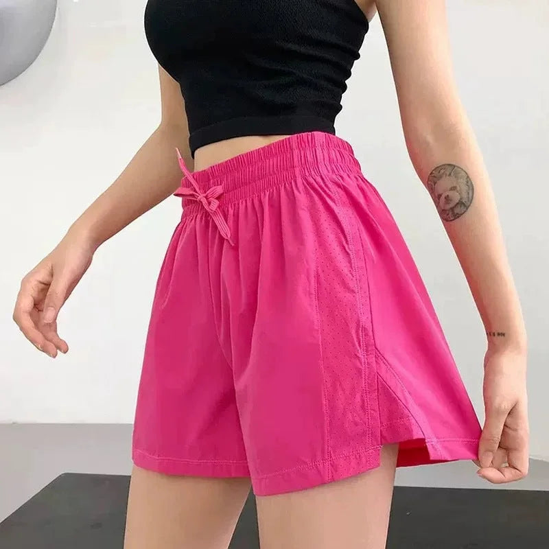 Tie-Waist Summer Active Shorts - Ice Silk Quick-Dry Drawstring High-Waist Yoga Shorts