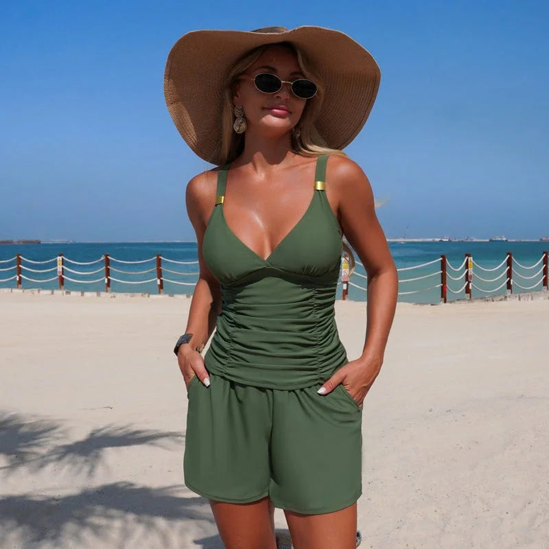 Tankini Set with Built-In Bra - Sporty Split Swimsuit for Beach & Pool