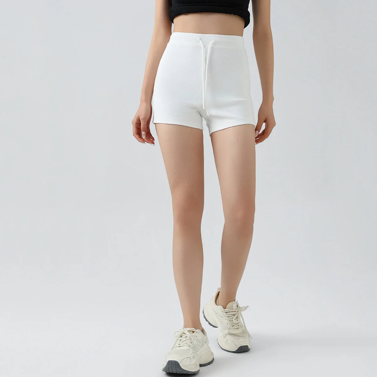 High-Waisted A-Line Drawstring Shorts