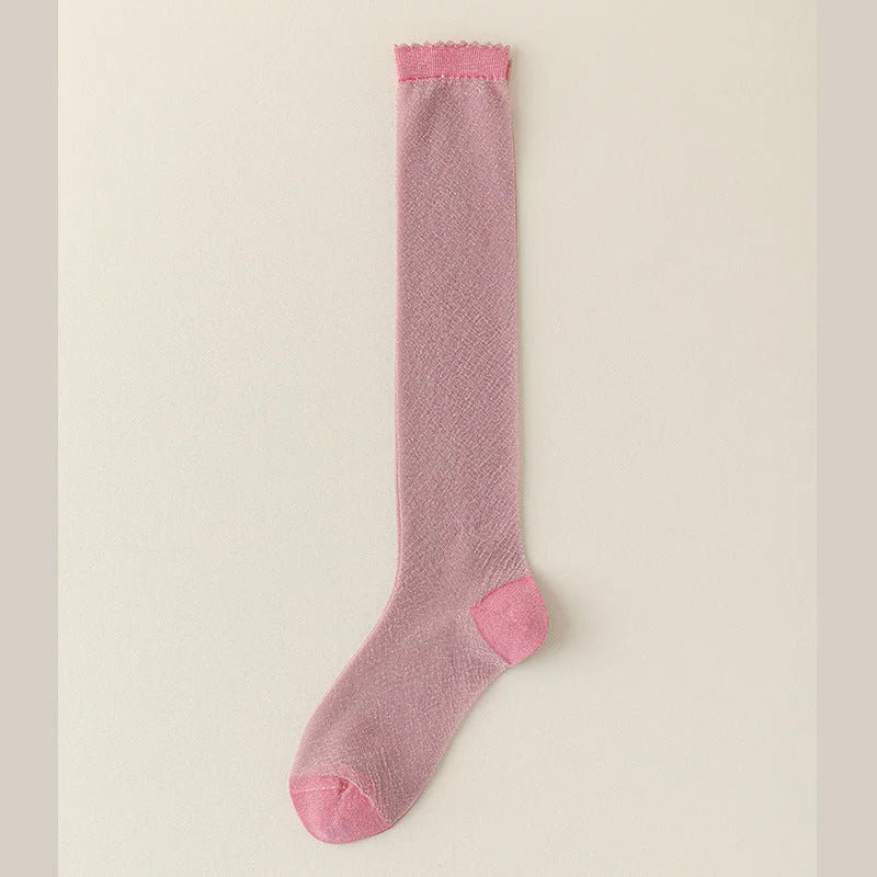 Sheer Knee High Socks with Lace Trim - Thin Summer Fashion Stockings