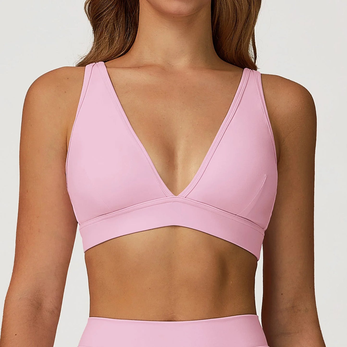 Sheer Stretch V-Neck Sports Bra - Soft Seamless Performance Bra