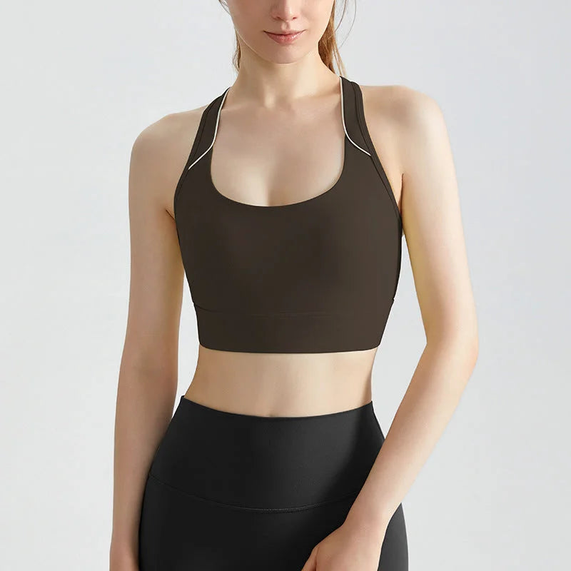 High Intensity Fixed Cup Sports Bra - High Support One-Piece Strappy Back Yoga Bra