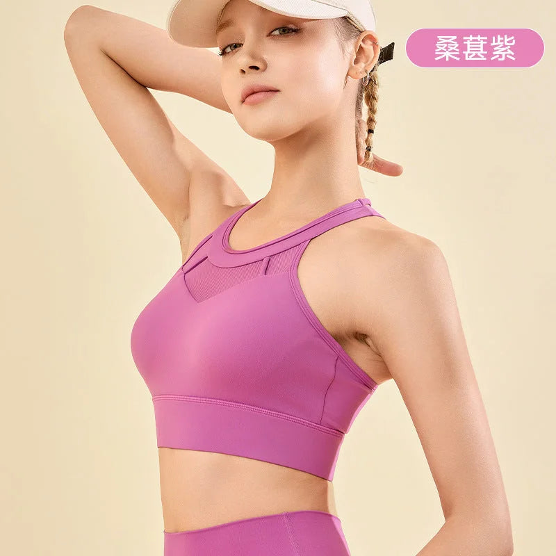 High Support One-Piece Fixed Cup Sports Bra - Breathable Running Fitness Vest