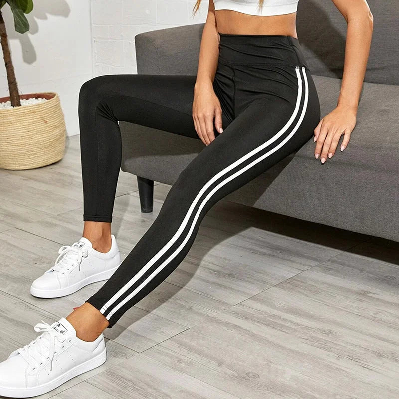 High-waisted side stripe seamless compression leggings