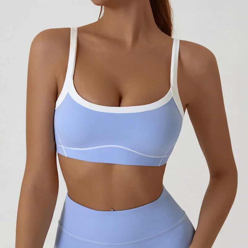 Nude Feel Removable Strappy Sports Bra Colour Block Yoga Camisole