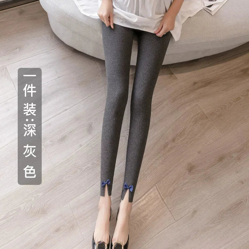 High-Waisted Ribbed Bow Detail Leggings Soft Cotton Blend