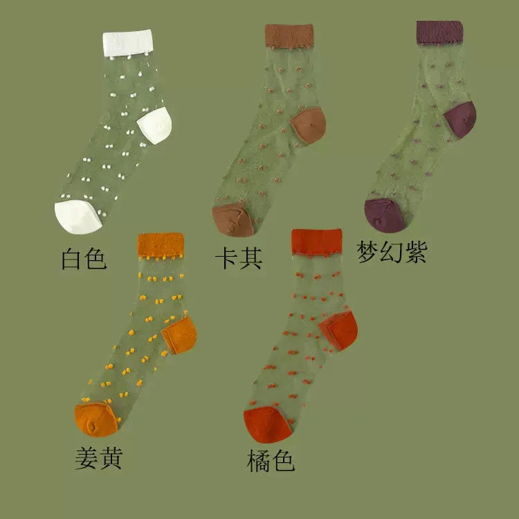 Sheer Polka Dot Sheer Socks for Women - Breathable Summer Mid Calf Socks