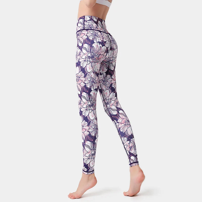 High Waisted Floral Yoga Leggings - Butt-Lifting Compression Pants for Workout