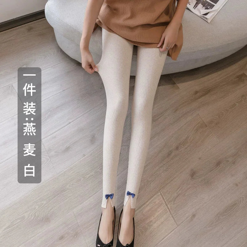 High-Waisted Ribbed Bow Detail Leggings Soft Cotton Blend