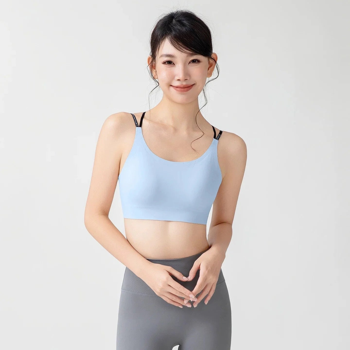 seamless sports bra back cross strap soft shoulder yoga activewear