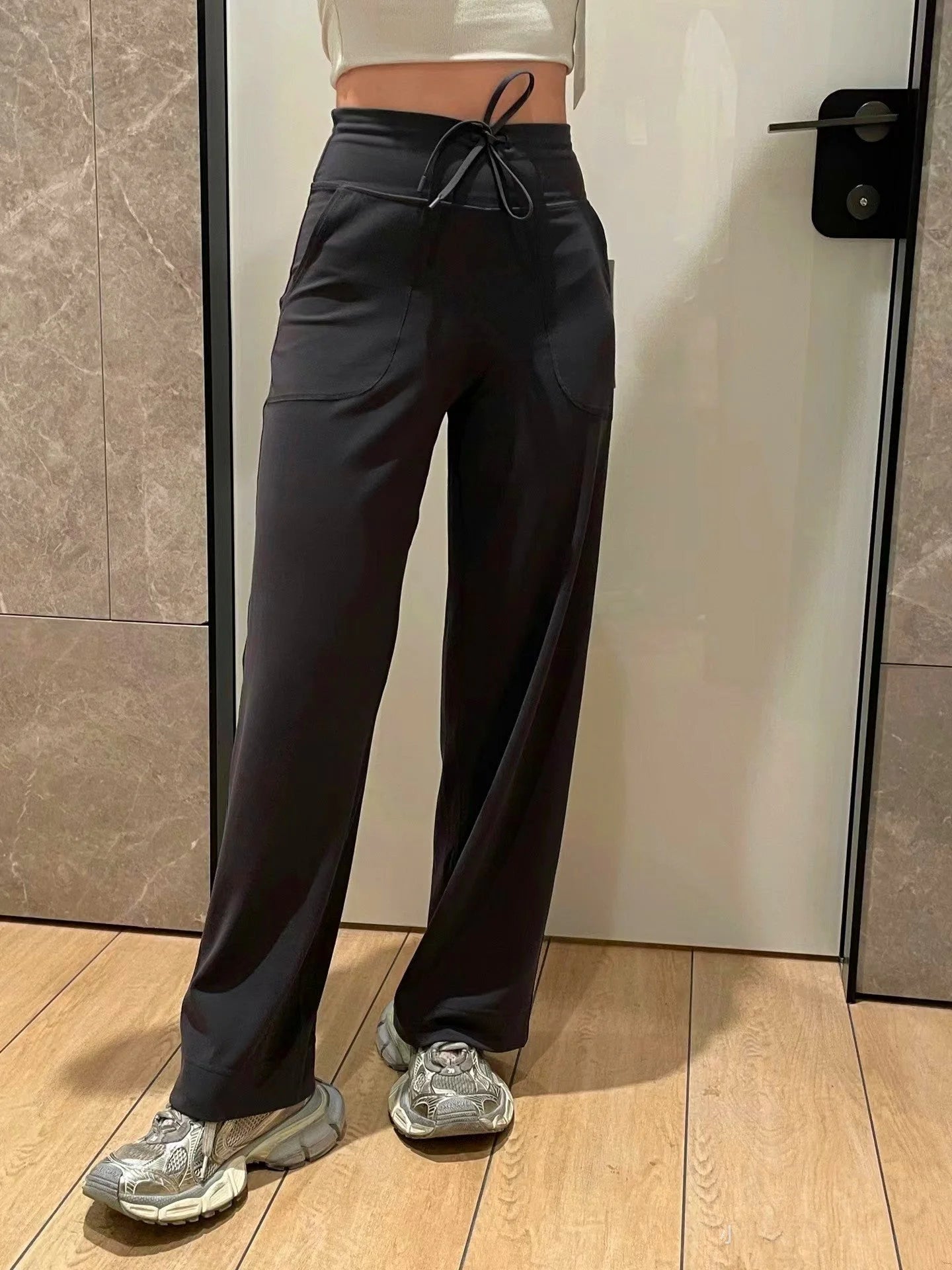 High-waisted drawstring wide leg lounge pants