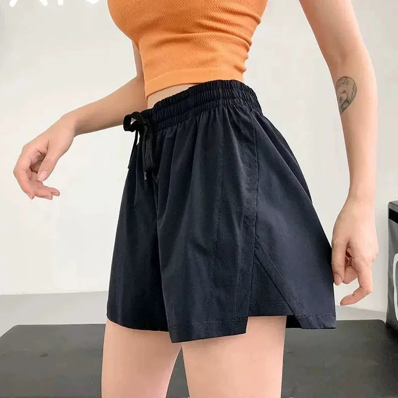 Tie-Waist Summer Active Shorts - Ice Silk Quick-Dry Drawstring High-Waist Yoga Shorts