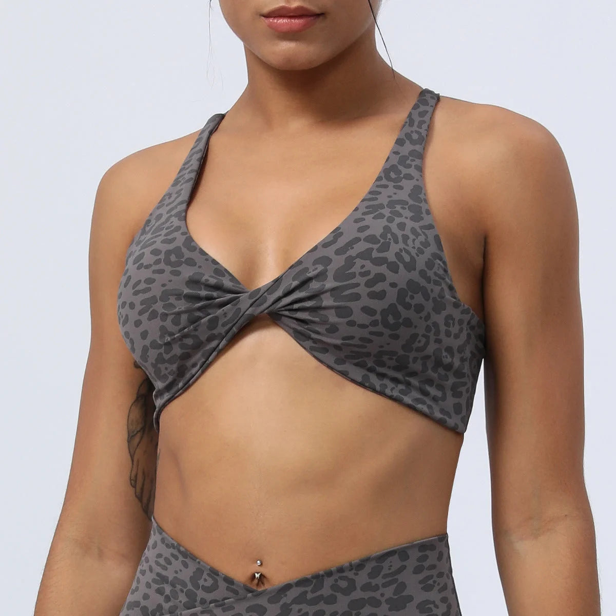 Twist-Back Bra with Leopard Print - Premium Sports & Yoga Bra