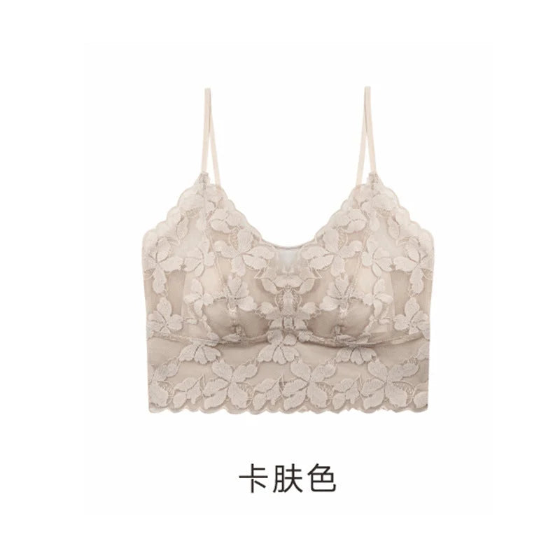 French Wire-Free Lace Bra, Breathable Triangle Cup