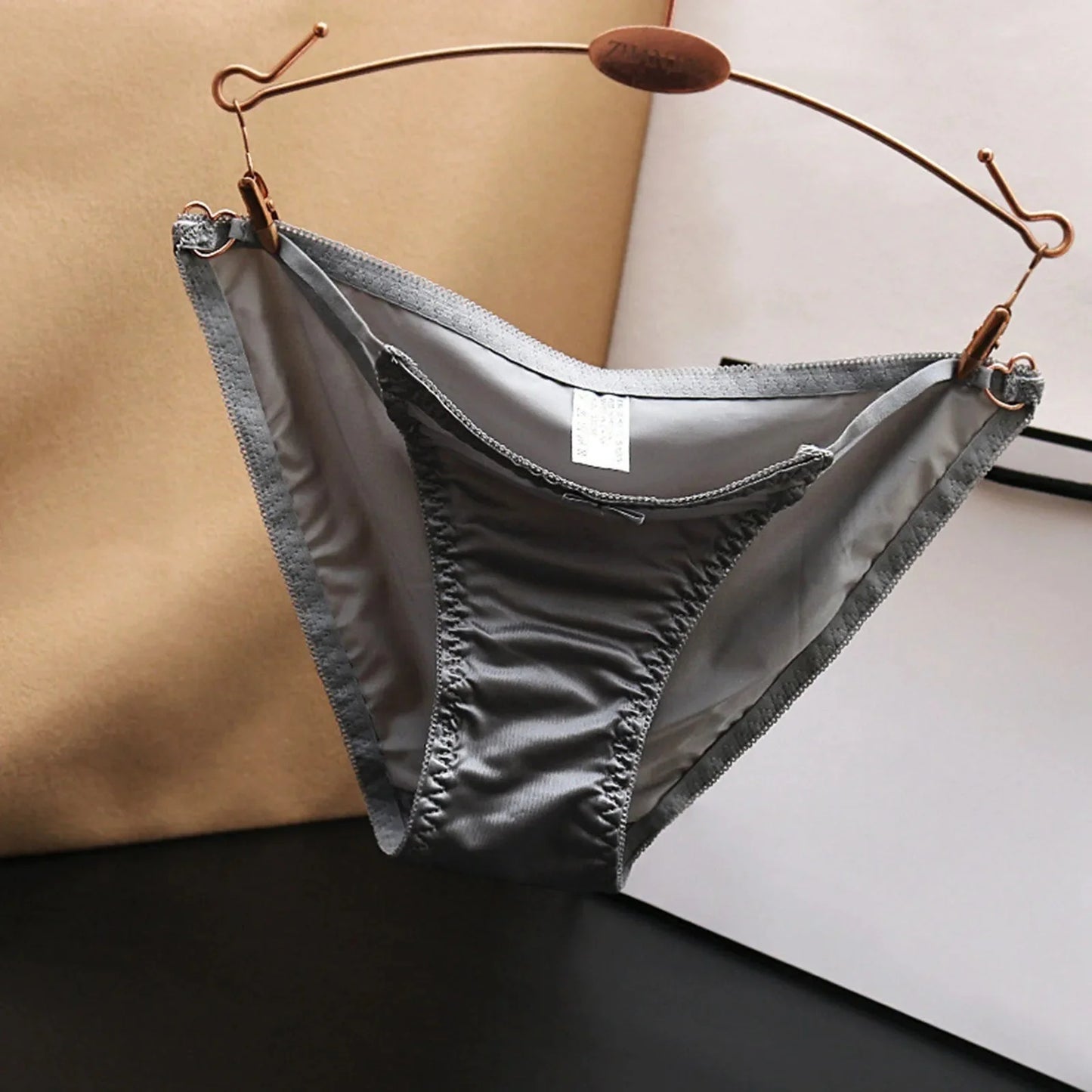 French Bow Low Waist Seamless Satin Hollow Out Panties for Women