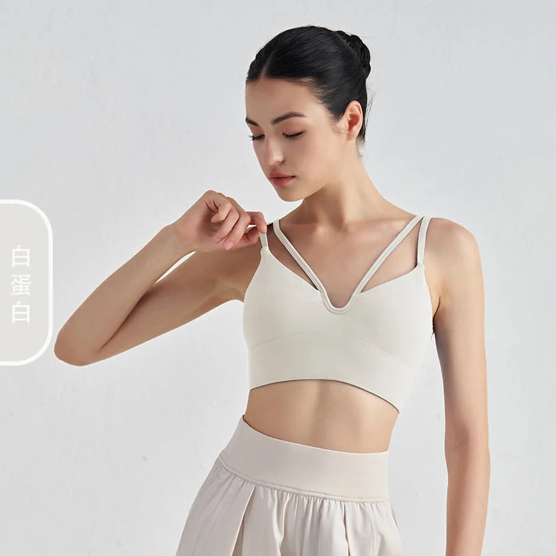 V-neck Strappy Yoga Camisole with Padded Support & Fine Shoulder Straps