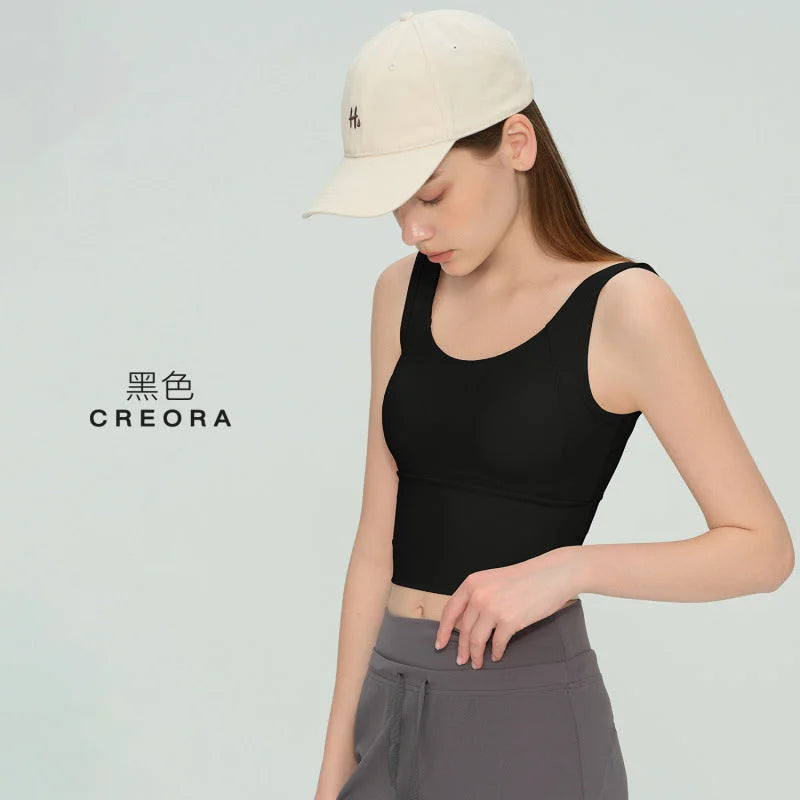 colour-block fixed-cup sports bra for running & yoga