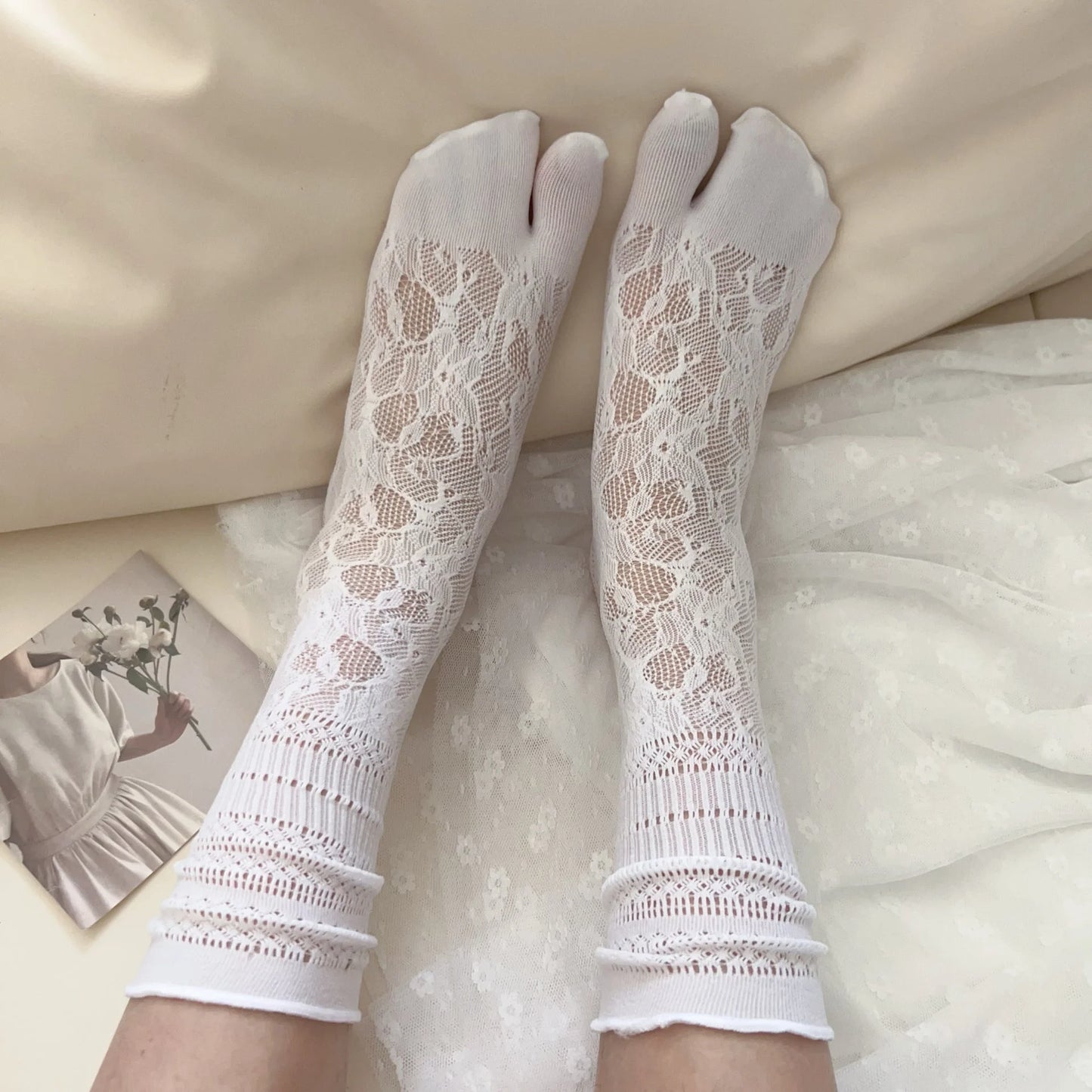 Lace Ruffle Calf Socks for Women - Sheer Retro Lolita Style