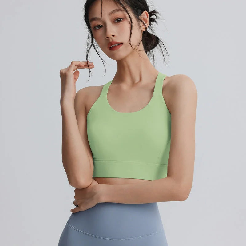 High Impact Cross Back Sports Bra - Mid Support Yoga Bra