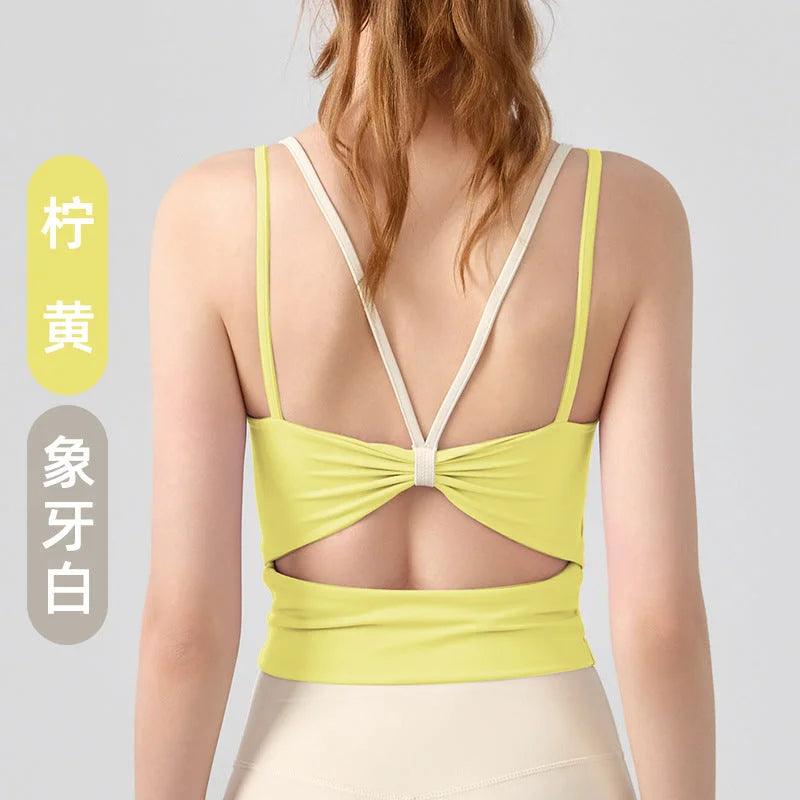 Butterfly Strappy Yoga Camisole with Fixed Bra Pads