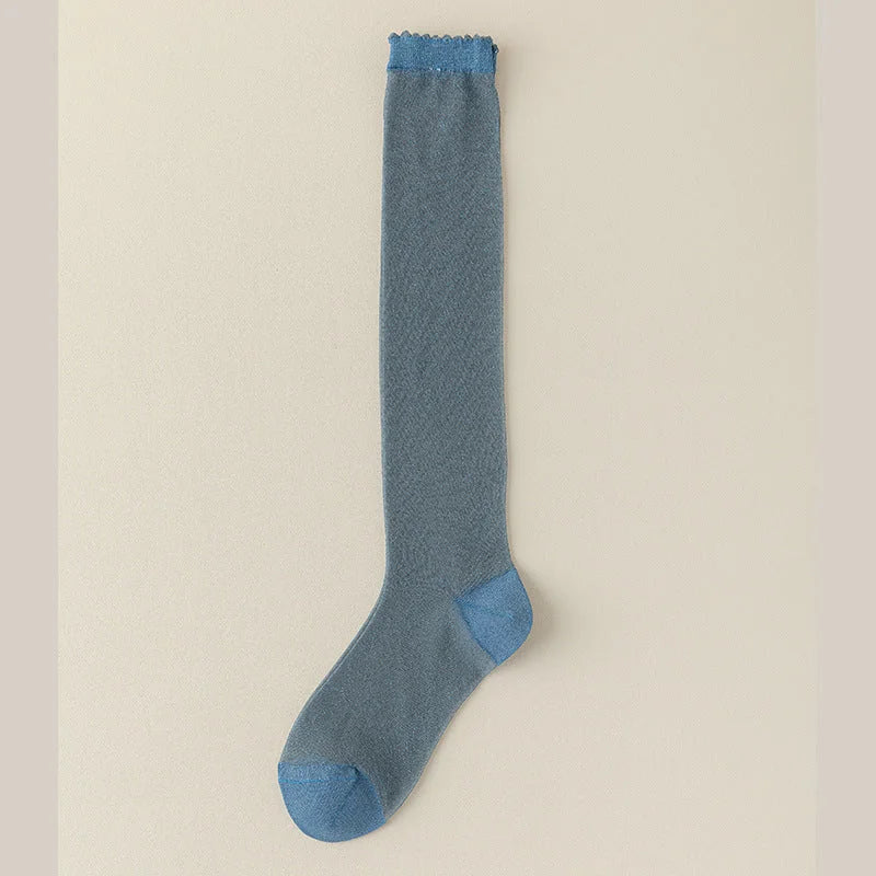 Sheer Knee High Socks with Lace Trim - Thin Summer Fashion Stockings