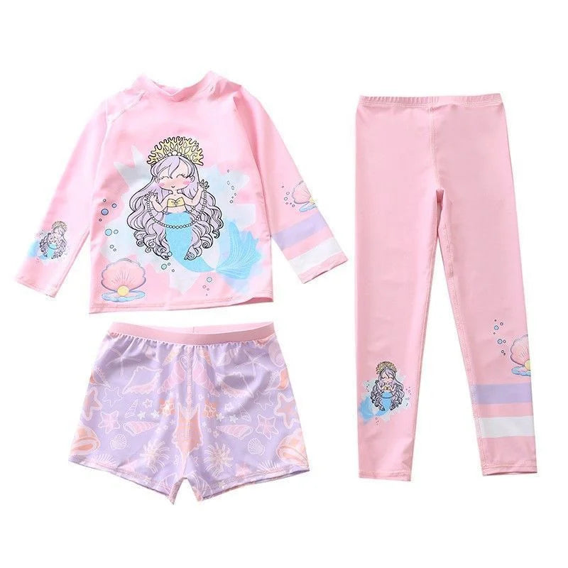 Girls Three-Piece Long Sleeve Print Swimsuit Set EU 36-44 (US XS-XL)