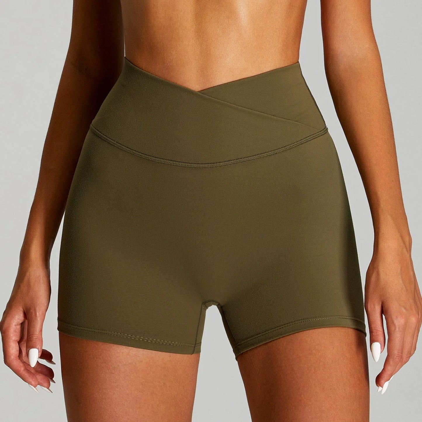 High Waist Yoga Shorts - Cross Design, V-Waist, Seamless Activewear