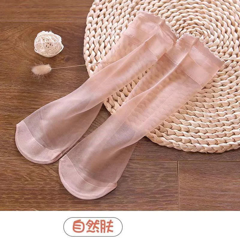 Ultra Sheer Thin Summer Stockings for Women - Ruffled Edge Ice Silk Socks