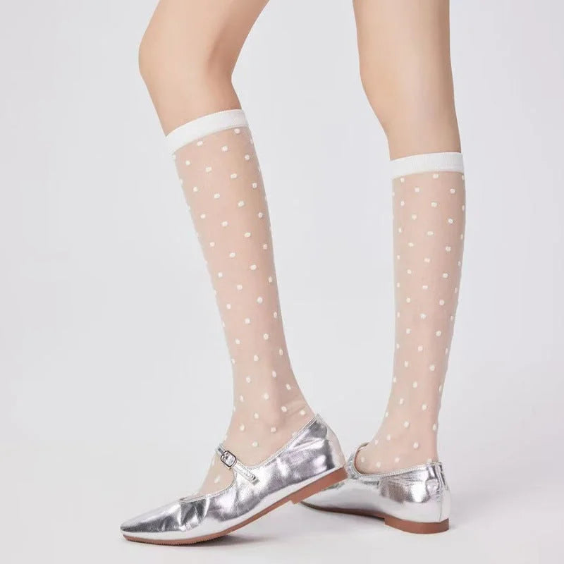 Sheer Polka Dot Knee High Socks - Breathable Mesh Stockings