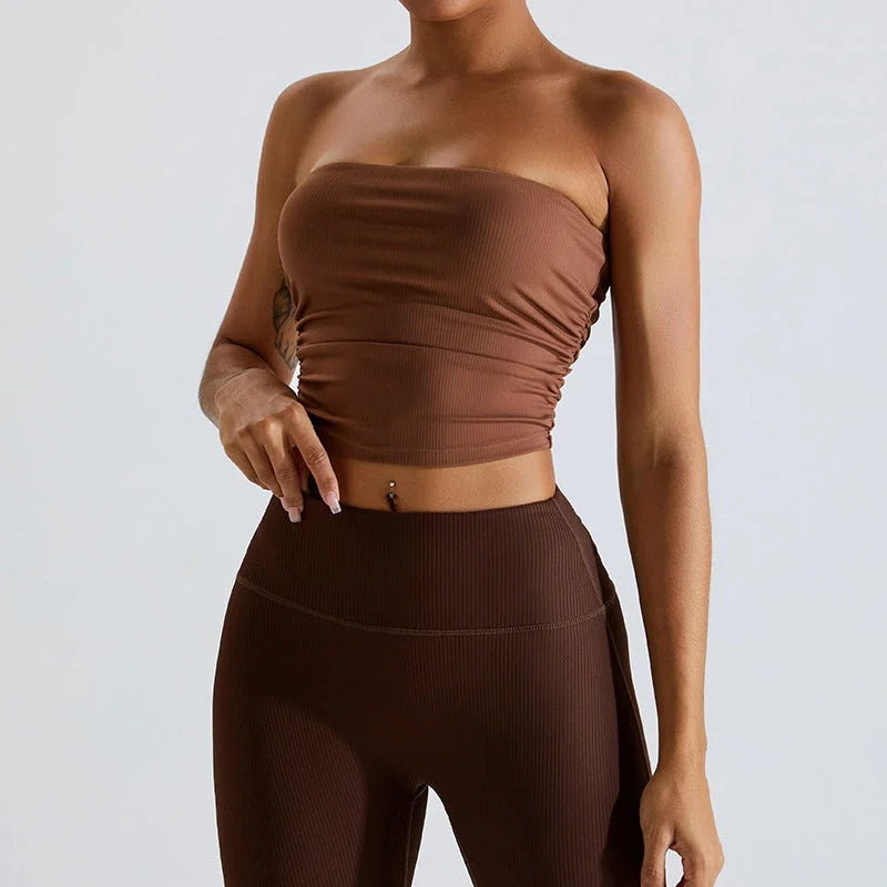 Fast-Dry Ruched Backless Tube Yoga Top