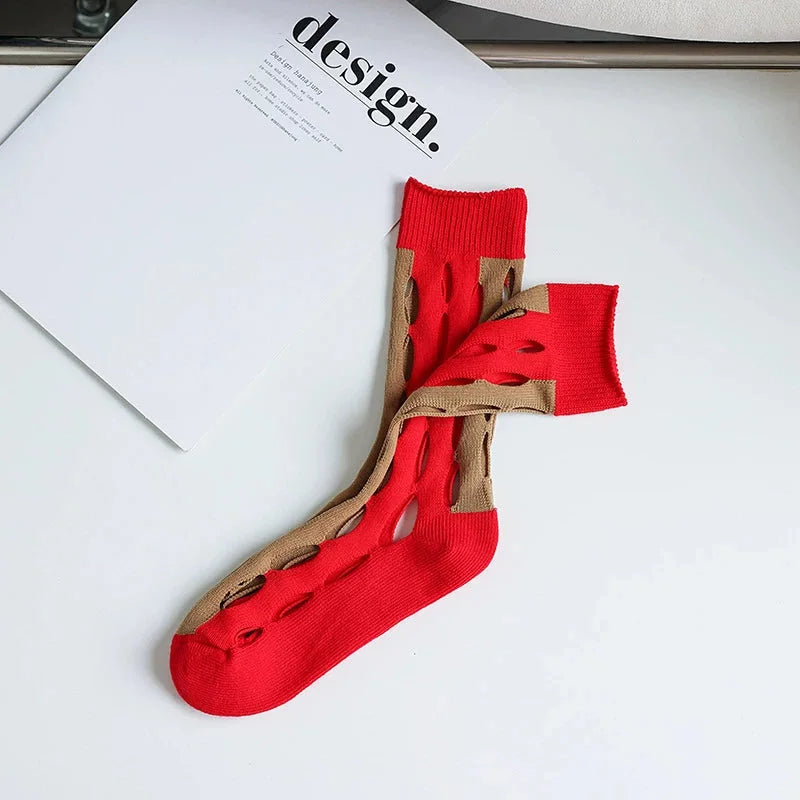 Sheer Mesh Polka Dot Mid Calf Socks Women Breathable Fashion