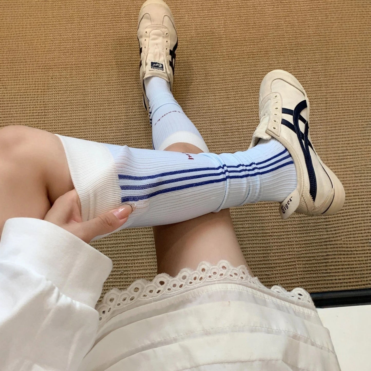 Striped Compression Calf Socks for Women - Breathable Fitness Socks
