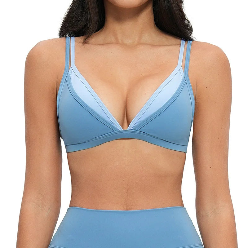 Naked-Sense Yoga Bra False Two-Piece Strappy Contrast Activewear Bra