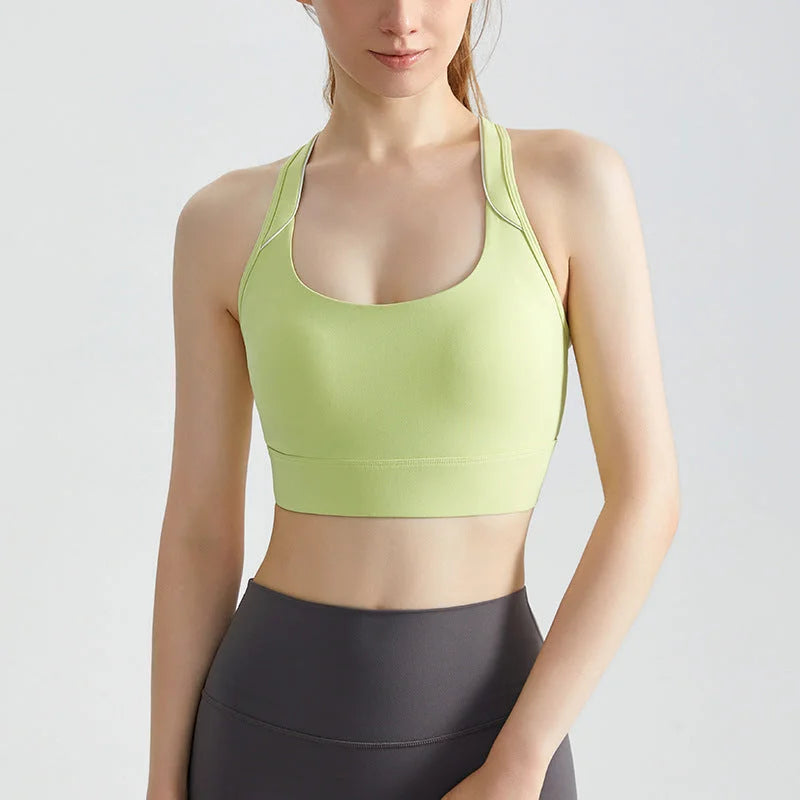 High Intensity Fixed Cup Sports Bra - High Support One-Piece Strappy Back Yoga Bra