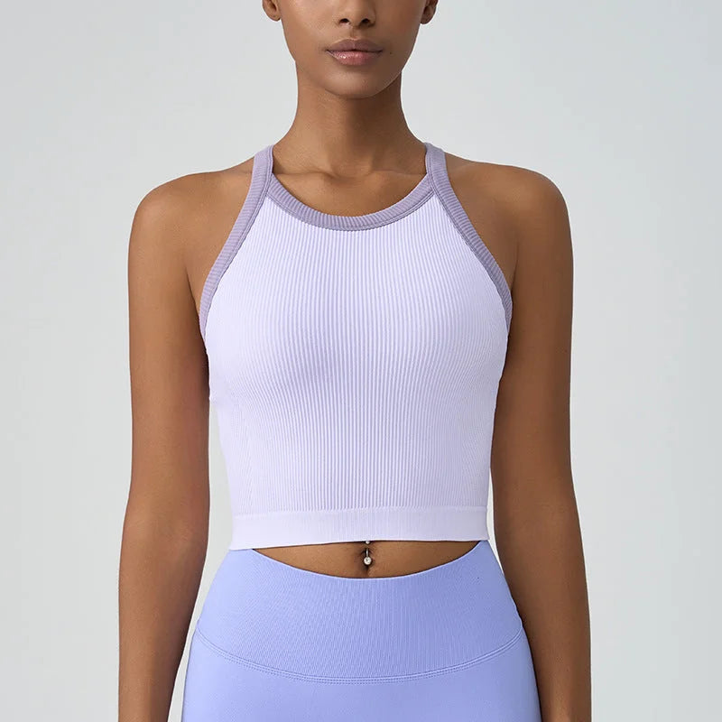 Color-Block Yoga Vest with Built-In Bra, High-Impact Sport Crop Top