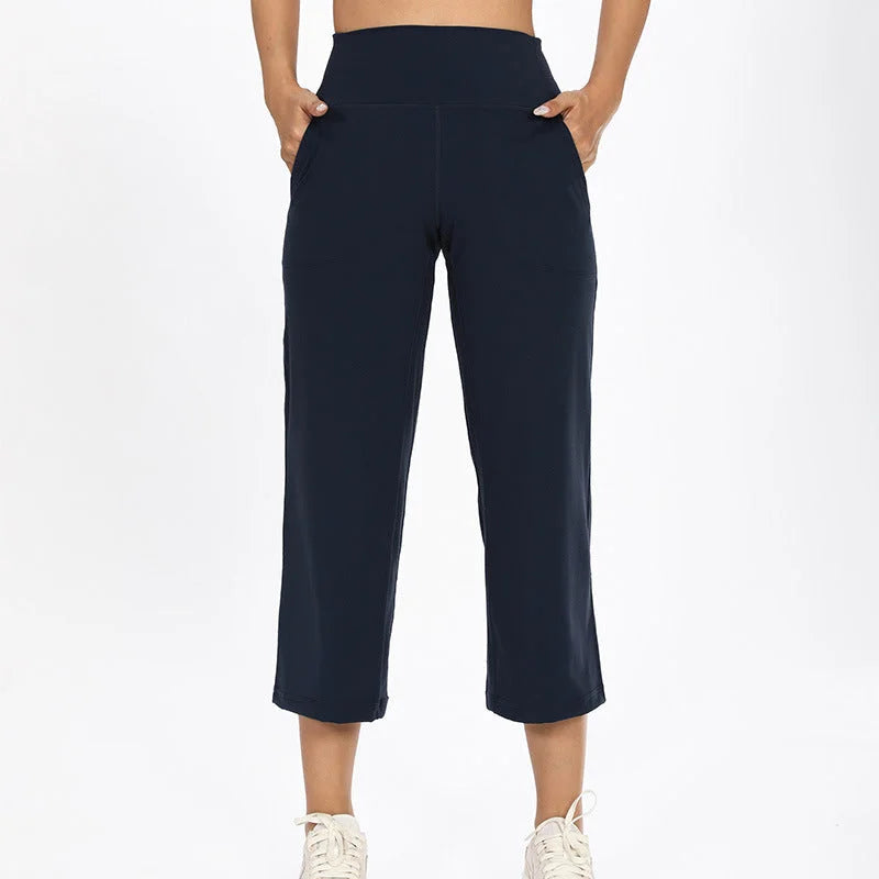 High-waisted wide-leg mid-length yoga pants - bare feel everyday commuter elastic breathable quick-dry