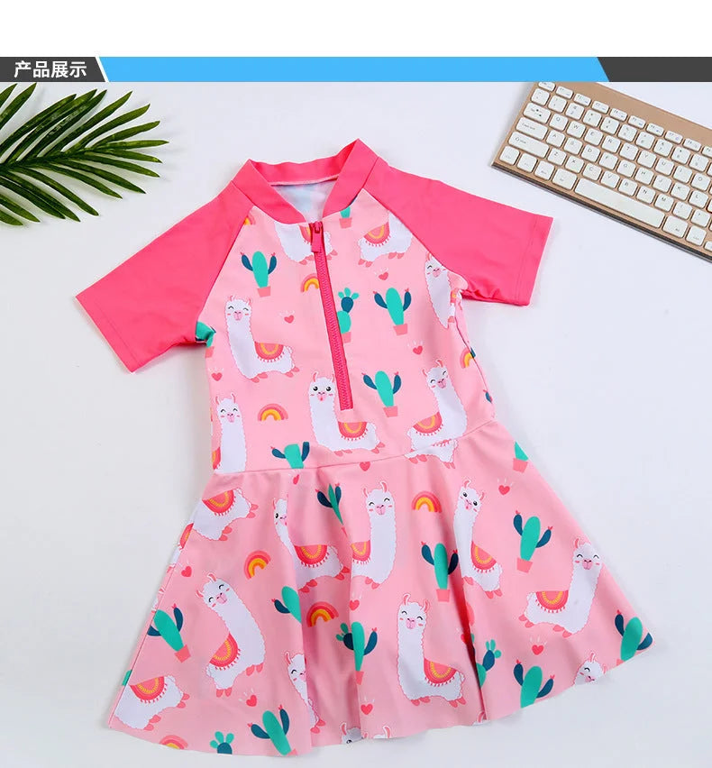 Girls Floral One Piece Swim Dress - Summer Kid's Swimsuit